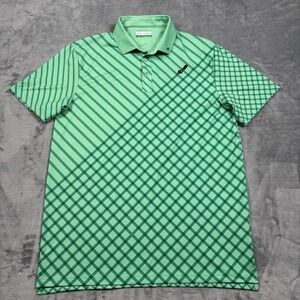Fore Fathers Turf Dad Performance Golf Polo Shirt Green Lawnmower Stripe Medium
